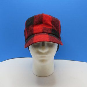 VTG Wool Broner Red/Black Buffalo Plaid Checker Hunting Hat/Cap.